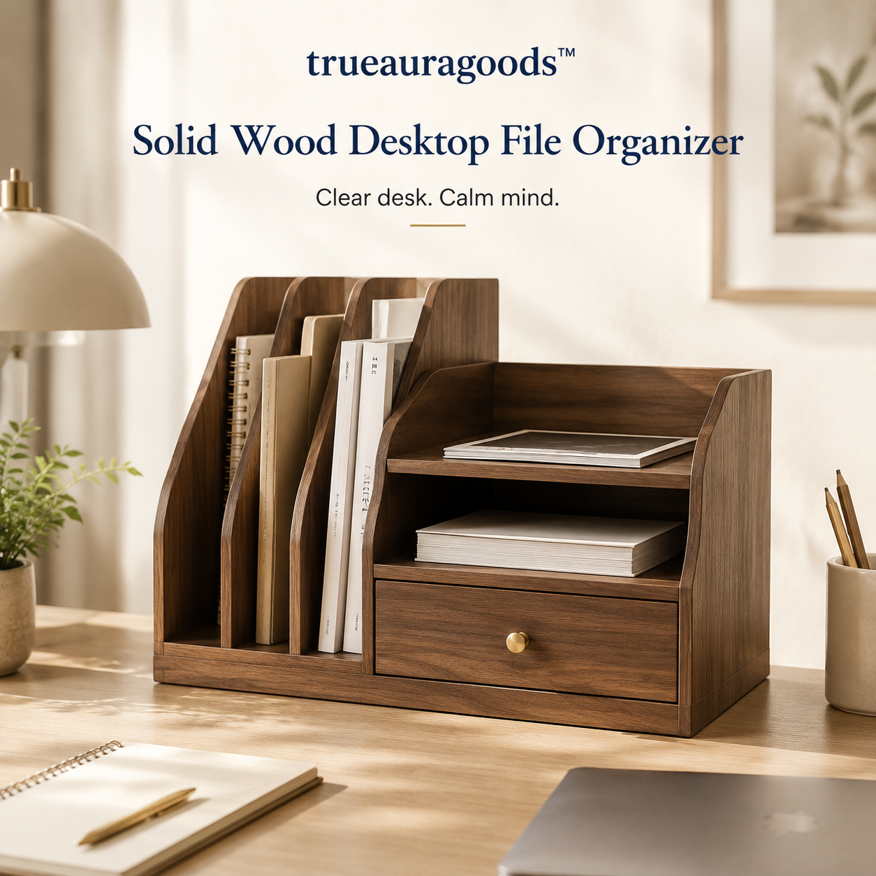 Trueauragoods™ Solid Wood Desktop Organizer