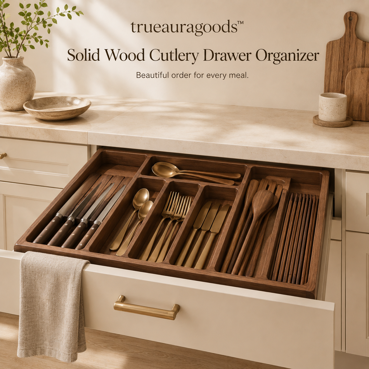 Trueauragoods™ Solid Wood Cutlery Drawer Organizer