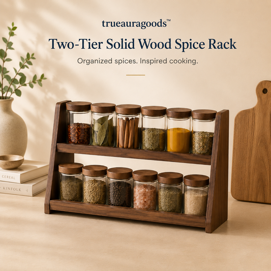 Trueauragoods™ Two-Tier Solid Wood Spice Rack
