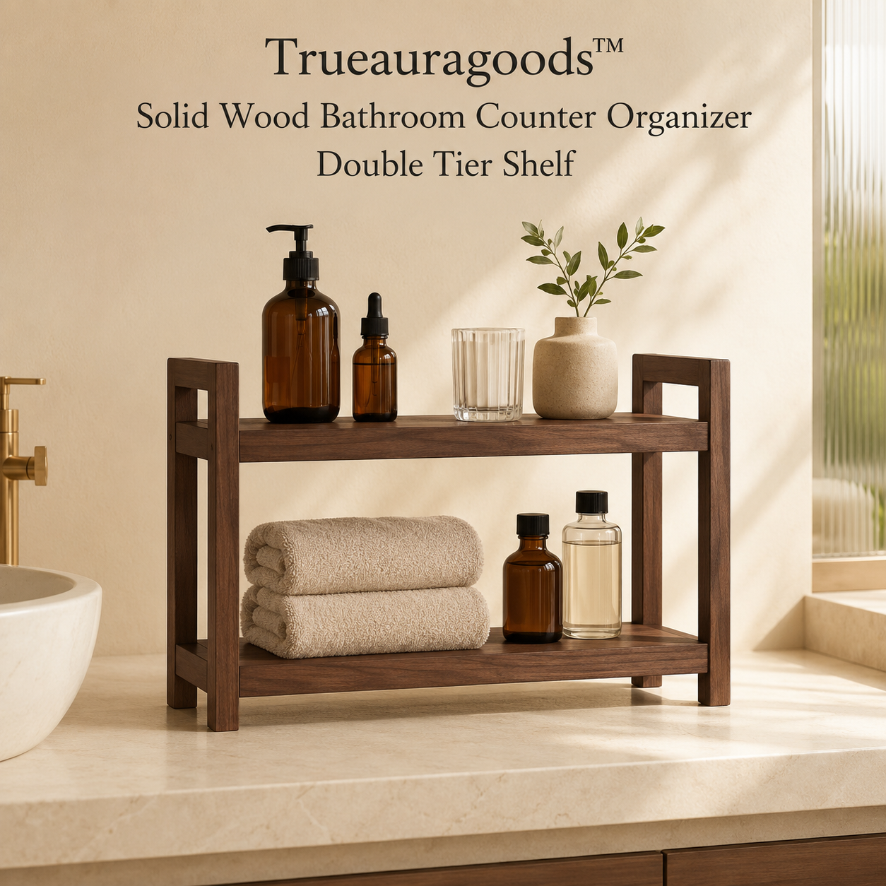 Trueauragoods™ Solid Wood Bathroom Organizer